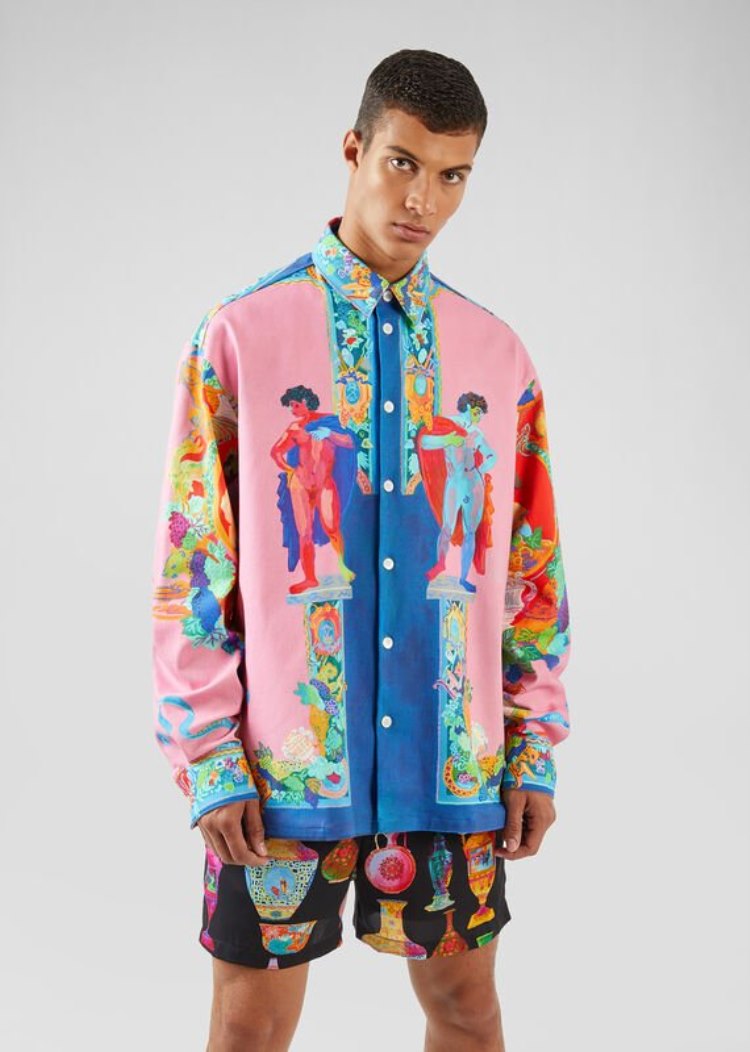 Versace Caravaggio Print Denim Shirt πουκαμισα ανδρικα Πολύχρωμο | IQHQL0N