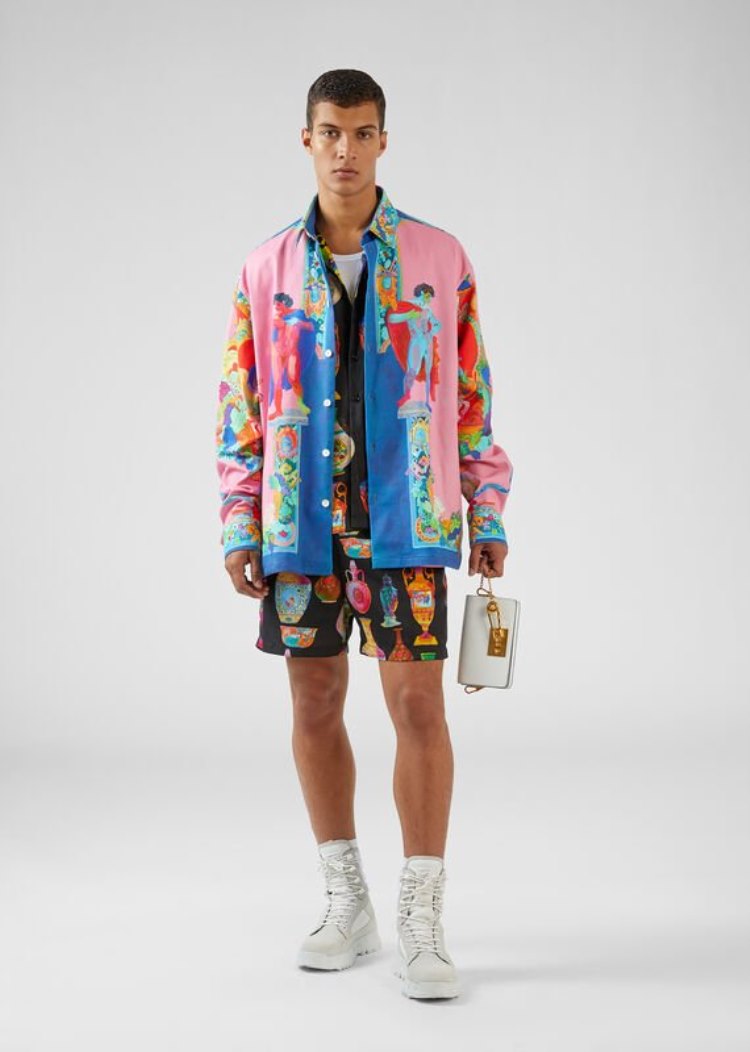 Versace Caravaggio Print Denim Shirt πουκαμισα ανδρικα Πολύχρωμο | IQHQL0N