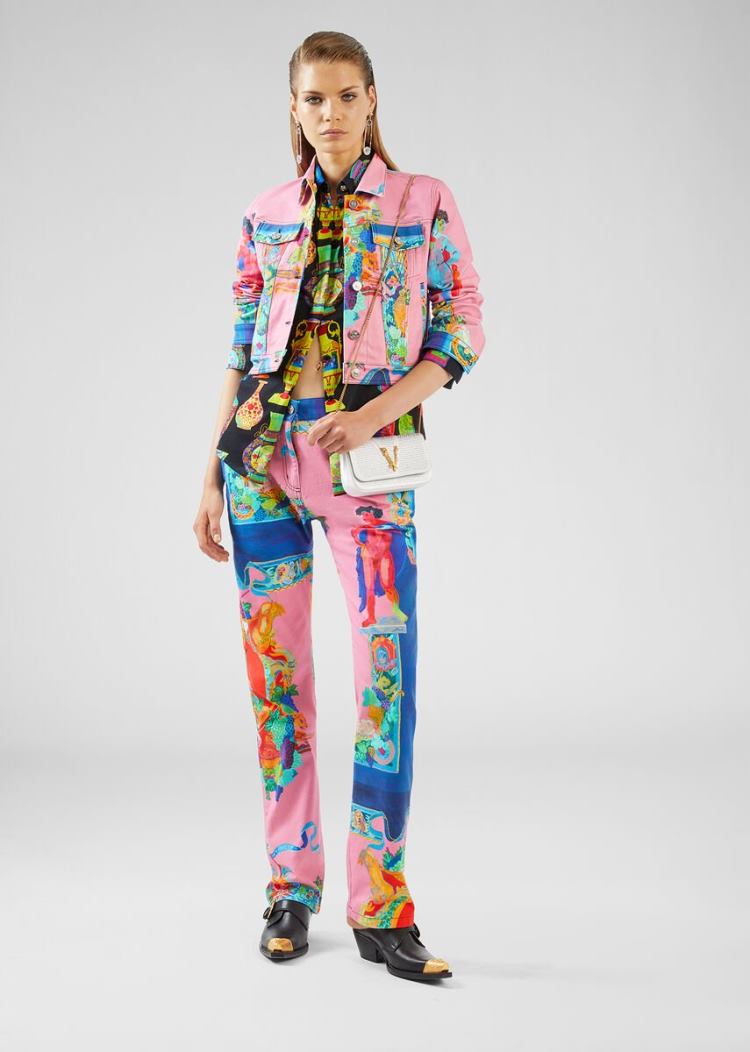 Versace Caravaggio Print Jeans τζιν παντελονι γυναικεια Πολύχρωμο | LXNGQTF