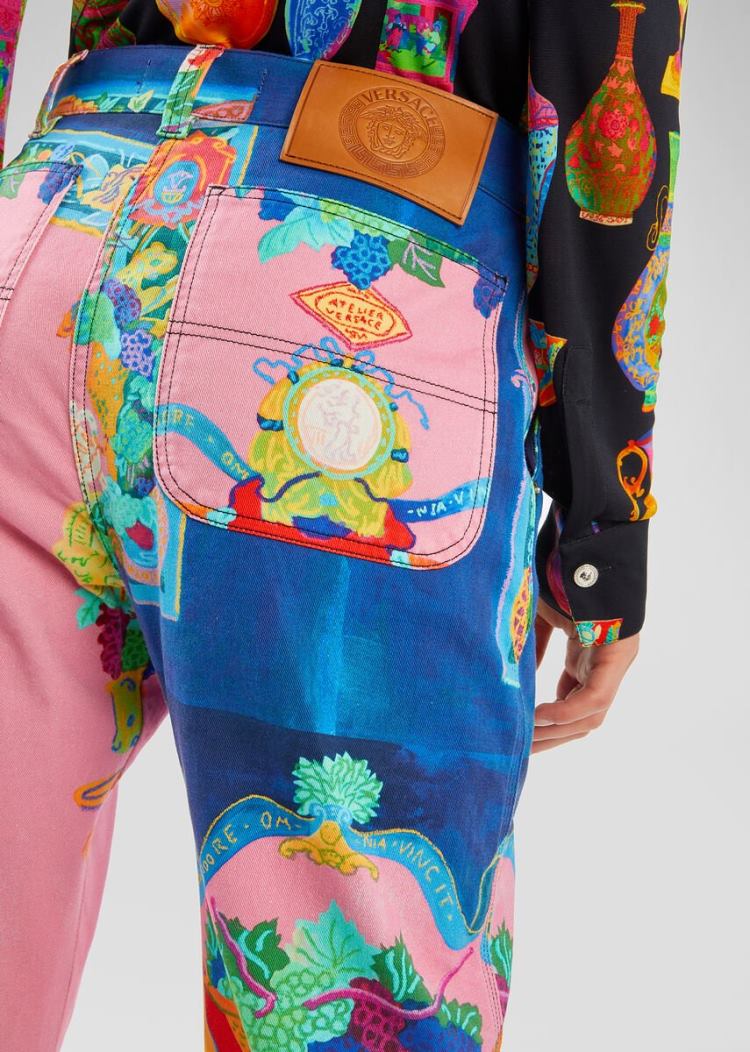 Versace Caravaggio Print Jeans τζιν παντελονι γυναικεια Πολύχρωμο | LXNGQTF