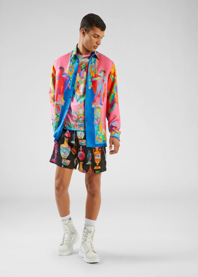 Versace Caravaggio Print Silk Shirt πουκαμισα ανδρικα Πολύχρωμο | YL51RU3
