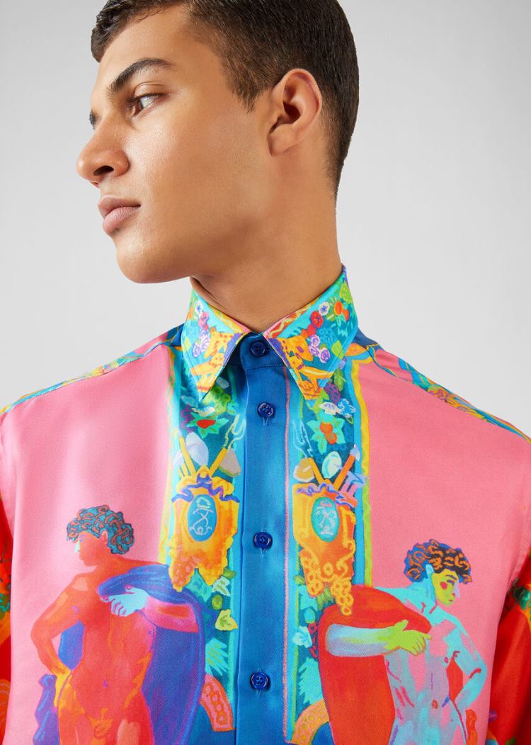 Versace Caravaggio Print Silk Shirt πουκαμισα ανδρικα Πολύχρωμο | YL51RU3