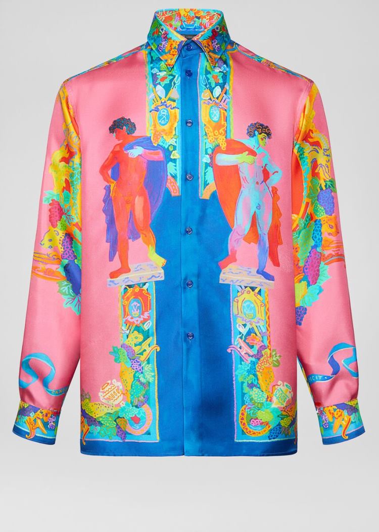 Versace Caravaggio Print Silk Shirt πουκαμισα ανδρικα Πολύχρωμο | YL51RU3