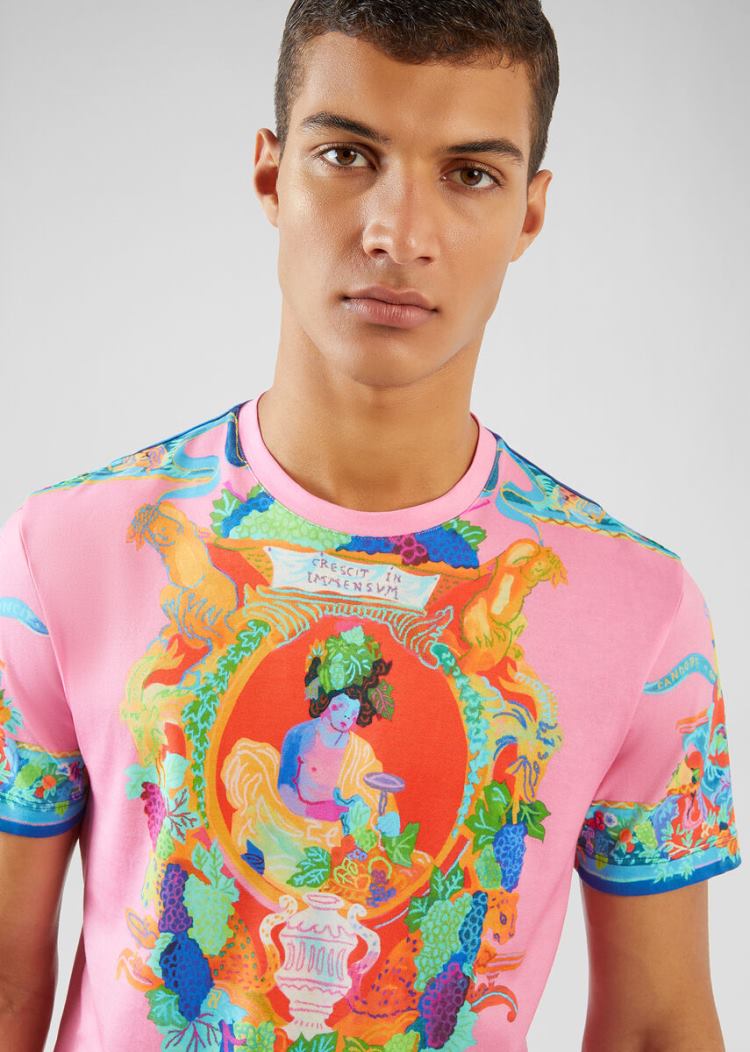 Versace Caravaggio Print T Shirt μπλουζακια ανδρικα Πολύχρωμο | 8DY4C76
