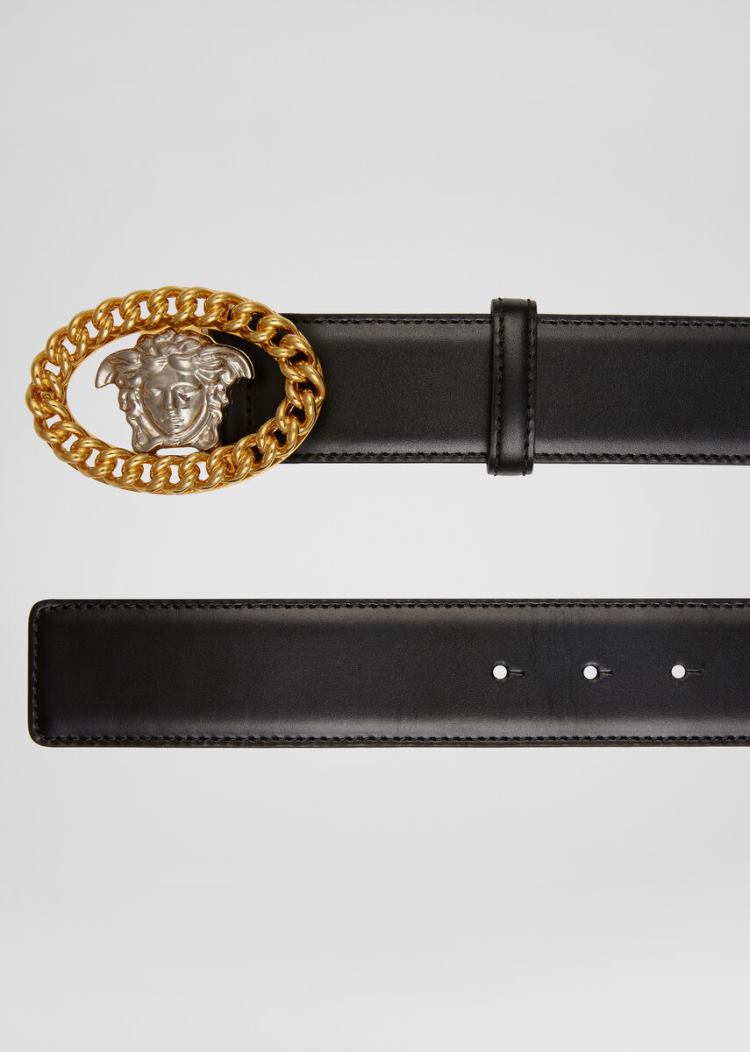 Versace Chained Medusa Belt ζωνη ανδρικα μαυρα | 87HXFLN