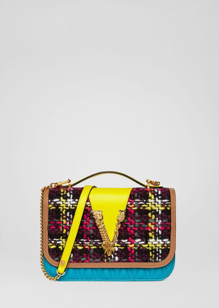 Versace Checkered Tweed Virtus Shoulder Bag Virtus Bag γυναικεια Πολύχρωμο | RH07LK8