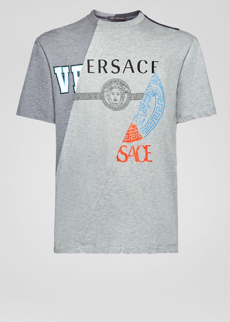 Versace Compilation Print T Shirt μπλουζακια ανδρικα γκρι | TDFK6KO