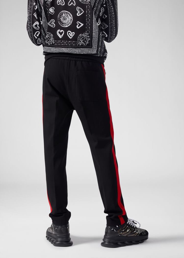 Versace Contrast Stripe Trousers παντελόνι ανδρικα μαυρα | I43C1HE