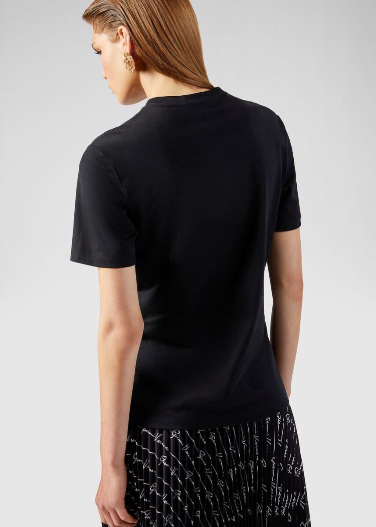 Versace Crystal GV Signature T Shirt μπλουζακια γυναικεια μαυρα | Y1QE16G