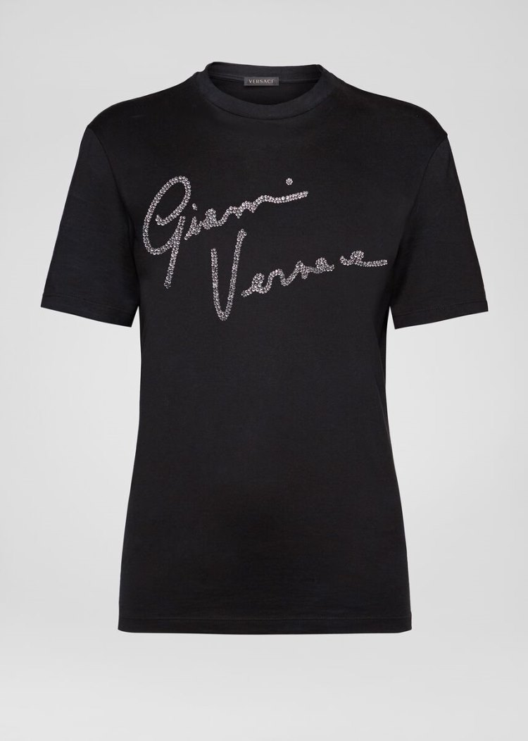 Versace Crystal GV Signature T Shirt μπλουζακια γυναικεια μαυρα | Y1QE16G