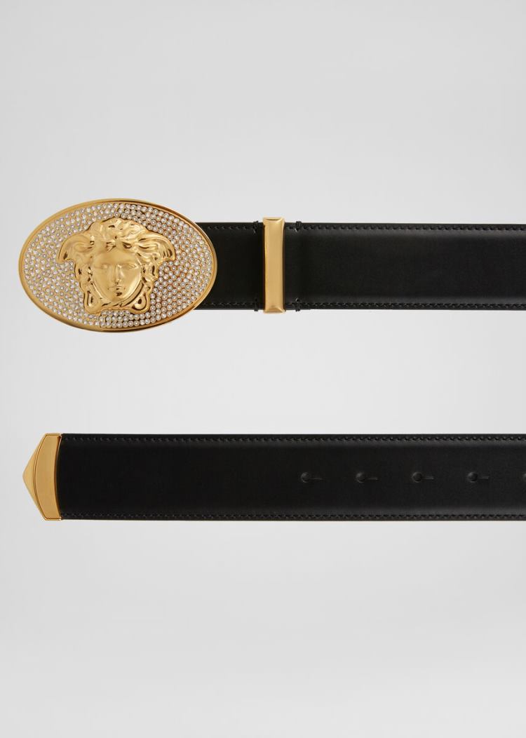 Versace Crystal Medusa Head δερματινα Belt ζωνη ανδρικα μαυρα | 1FRH0TA
