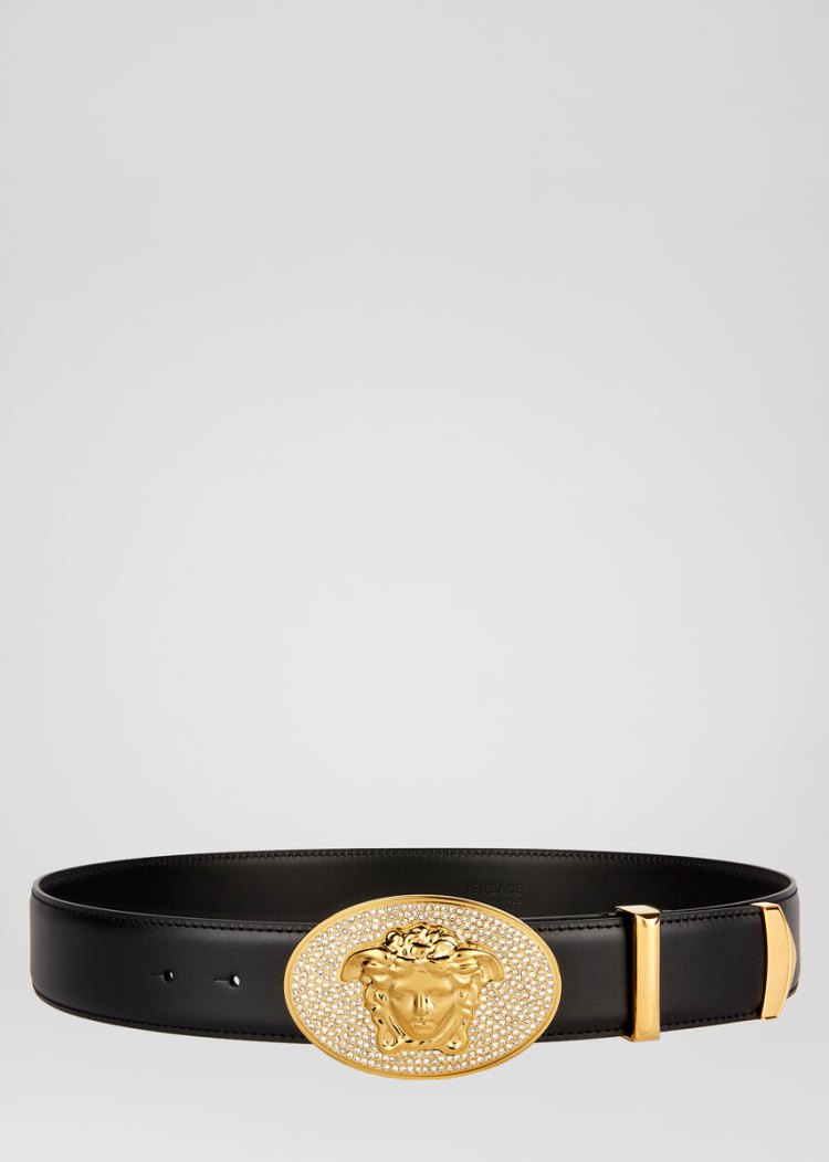 Versace Crystal Medusa Head δερματινα Belt ζωνη ανδρικα μαυρα | 1FRH0TA