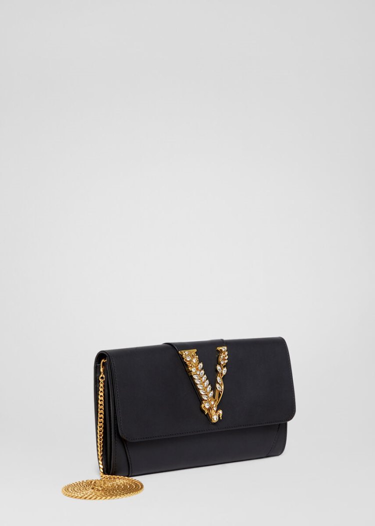 Versace Crystal Virtus Chain Wallet πορτοφολια γυναικεια μαυρα | JCTO7PH
