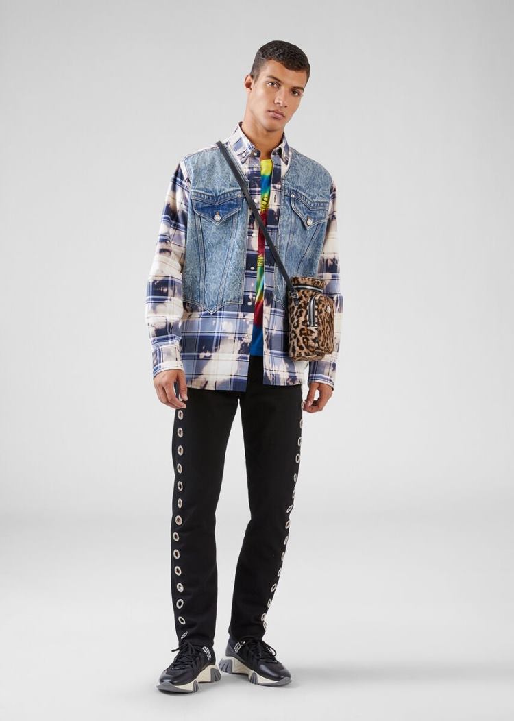 Versace Denim Accent Tartan Shirt πουκαμισα ανδρικα Πολύχρωμο | 9RI651T