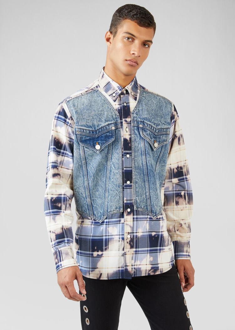 Versace Denim Accent Tartan Shirt πουκαμισα ανδρικα Πολύχρωμο | Z4JPPKM