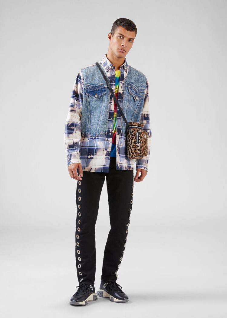 Versace Denim Accent Tartan Shirt πουκαμισα ανδρικα Πολύχρωμο | Z4JPPKM