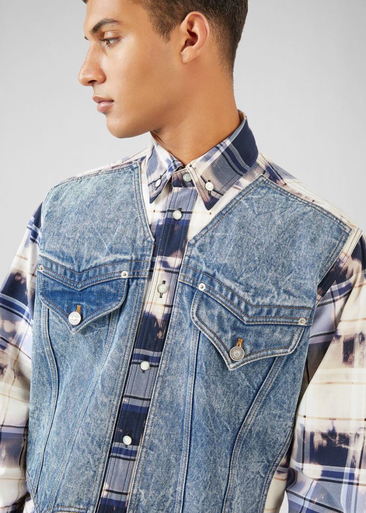 Versace Denim Accent Tartan Shirt πουκαμισα ανδρικα Πολύχρωμο | Z4JPPKM
