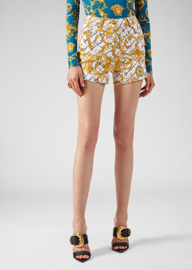 Versace Denim Barocco Signature Print Denim Shorts σορτσ γυναικεια Πολύχρωμο | 6PEE6G8