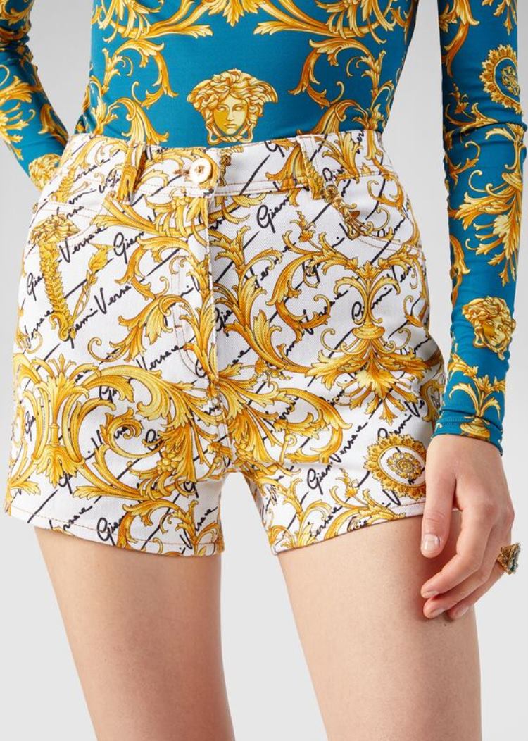 Versace Denim Barocco Signature Print Denim Shorts σορτσ γυναικεια Πολύχρωμο | 6PEE6G8
