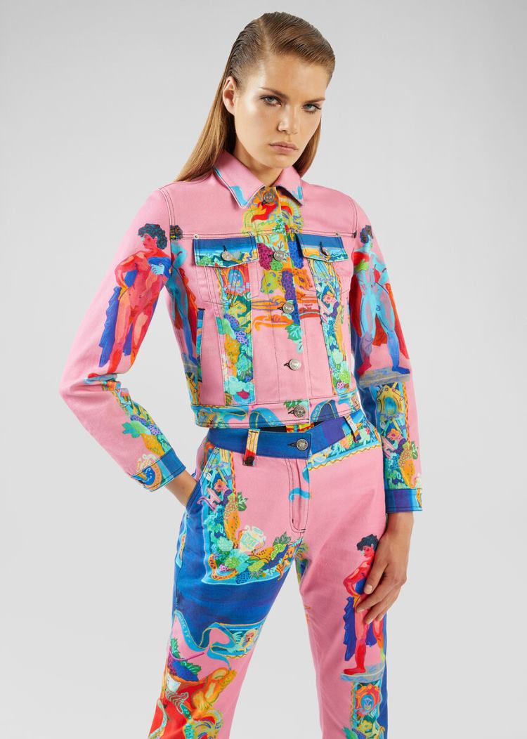 Versace Denim Caravaggio Print Denim Jacket μπουφαν γυναικεια Πολύχρωμο | FC2AAVI