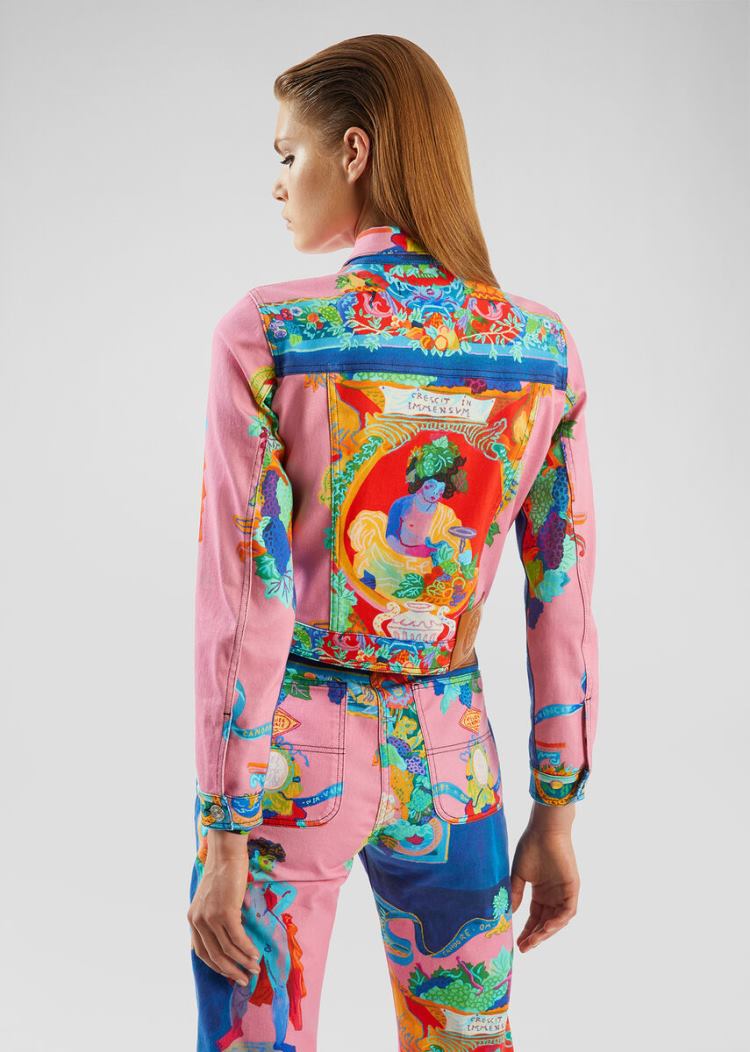Versace Denim Caravaggio Print Denim Jacket μπουφαν γυναικεια Πολύχρωμο | FC2AAVI