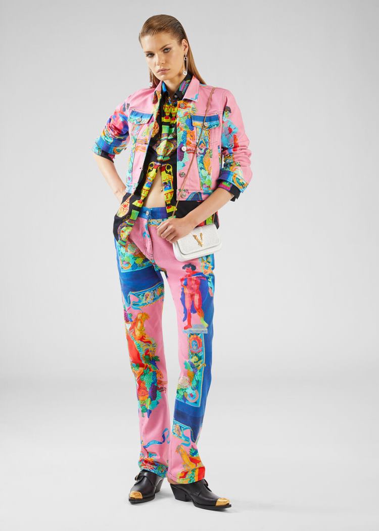 Versace Denim Caravaggio Print Denim Jacket μπουφαν γυναικεια Πολύχρωμο | FC2AAVI