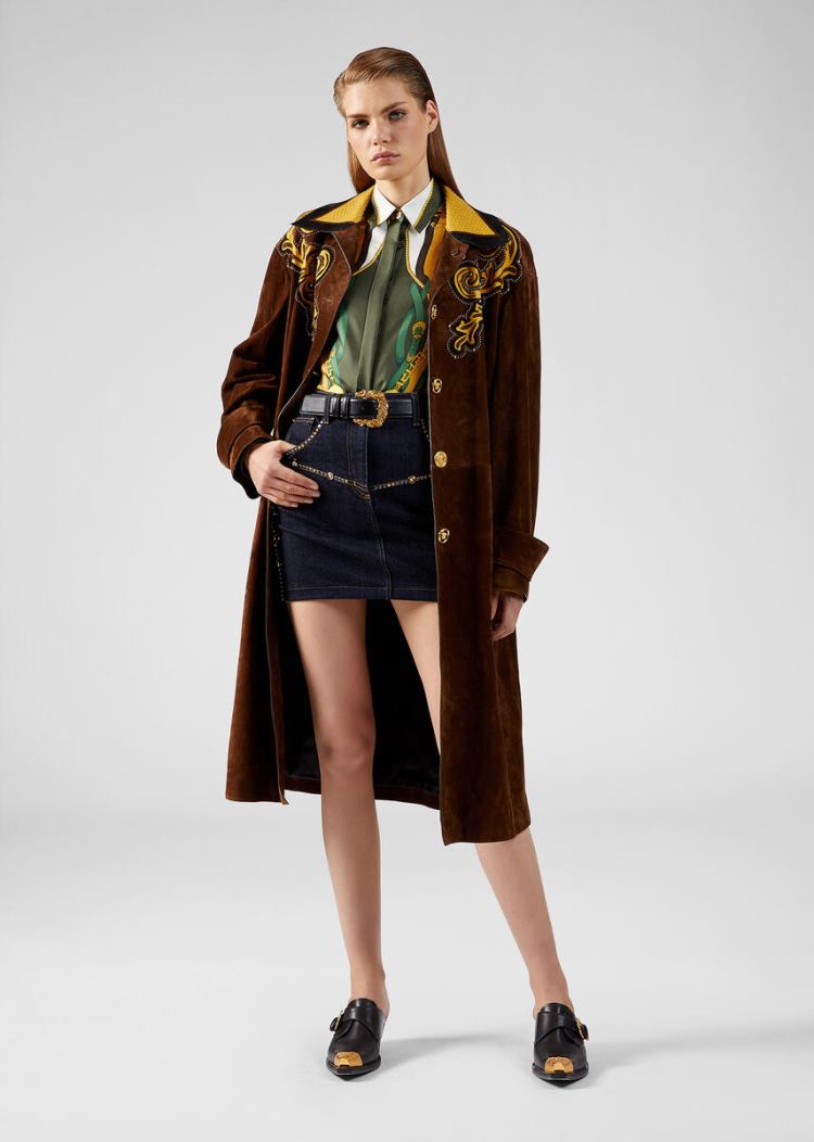 Versace Denim Embellished Denim Mini Skirt φουστεσ γυναικεια μπλε | F1AXG8O