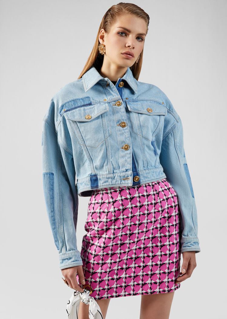 Versace Denim Signature Denim Jacket μπουφαν γυναικεια μπλε | AJOIFHN