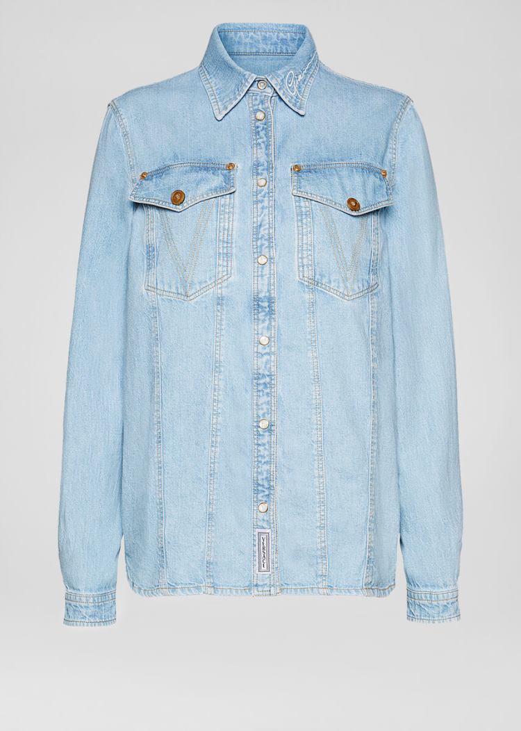 Versace Denim Signature Denim Shirt πουκαμισα γυναικεια ανοιχτο μπλε | IA580C5