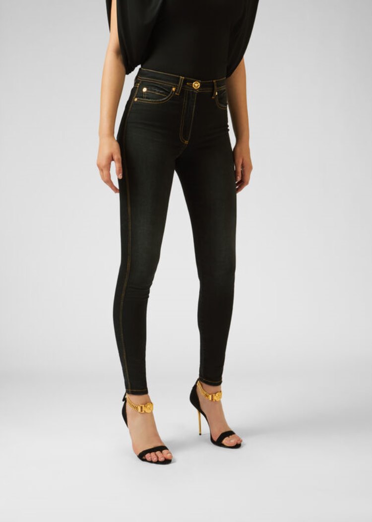 Versace Denim Stonewashed V-Stitch Skinny Jeans τζιν παντελονι γυναικεια μαυρα | HNBF5A5