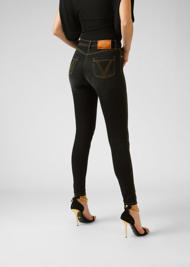 Versace Denim Stonewashed V-Stitch Skinny Jeans τζιν παντελονι γυναικεια μαυρα | HNBF5A5