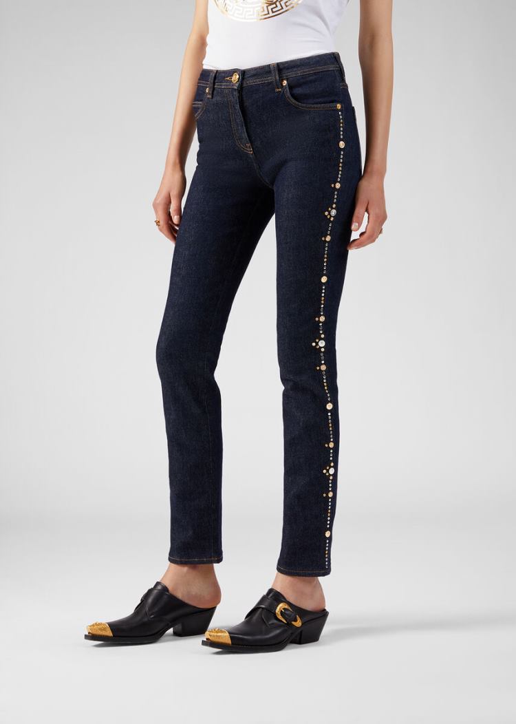 Versace Denim Studded Jeans τζιν παντελονι γυναικεια μπλε | EWJBV2R
