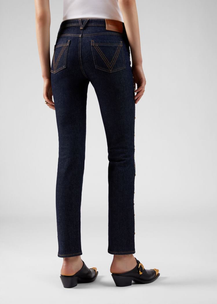 Versace Denim Studded Jeans τζιν παντελονι γυναικεια μπλε | EWJBV2R