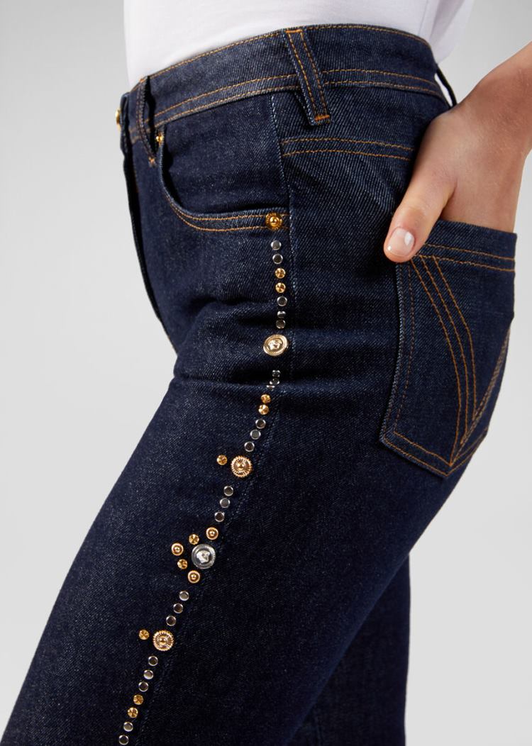 Versace Denim Studded Jeans τζιν παντελονι γυναικεια μπλε | EWJBV2R