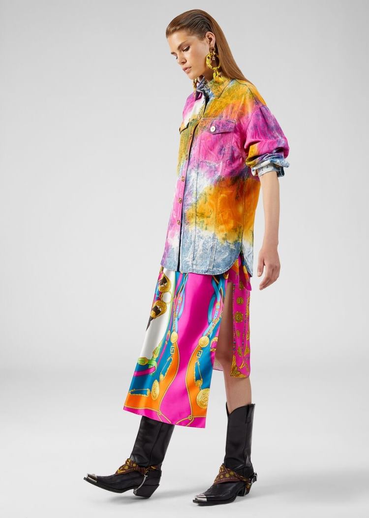 Versace Denim Tie-Dye Denim Shirt πουκαμισα γυναικεια Πολύχρωμο | ACFRT3C
