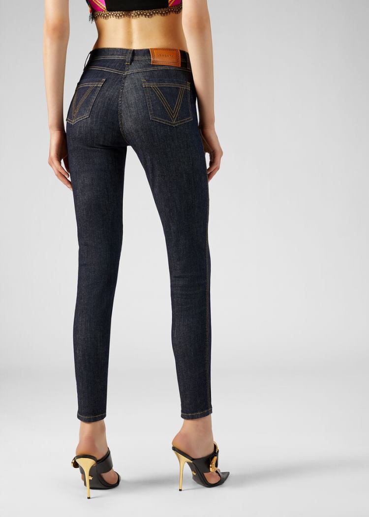 Versace Denim V-Stitch Skinny Jeans τζιν παντελονι γυναικεια μπλε | NDS8DNQ