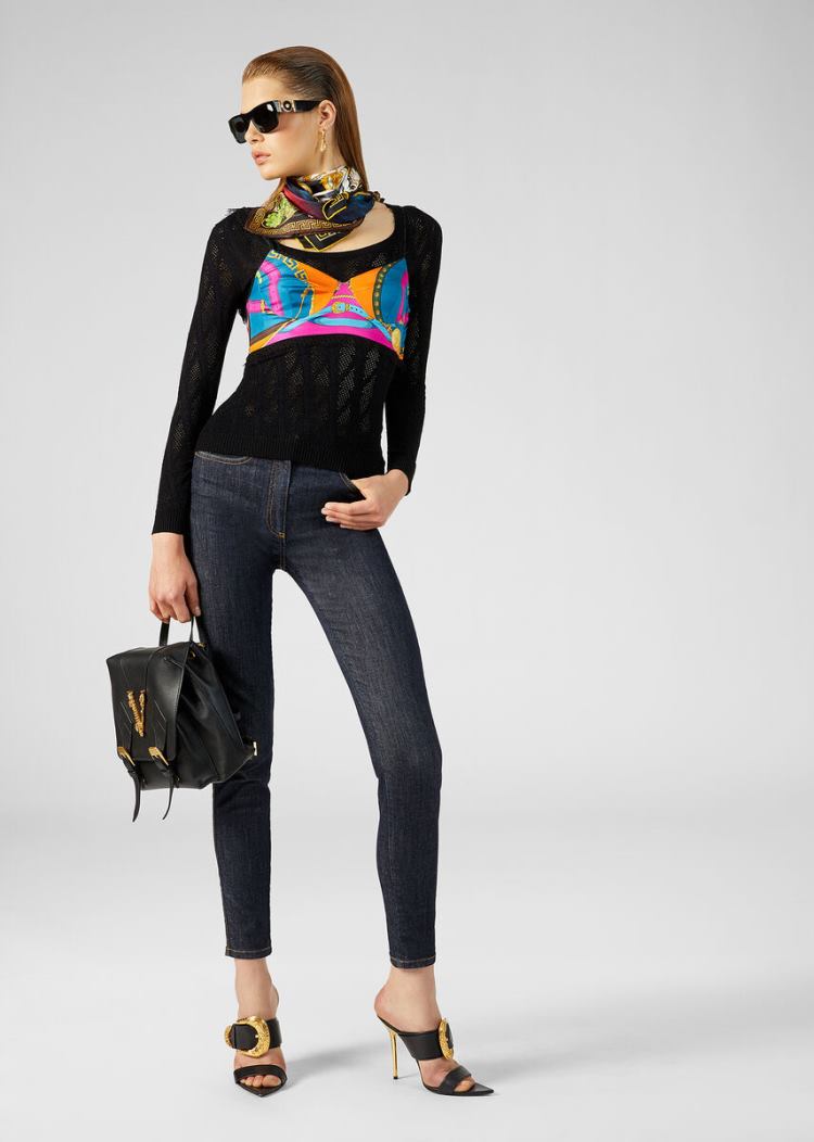 Versace Denim V-Stitch Skinny Jeans τζιν παντελονι γυναικεια μπλε | NDS8DNQ
