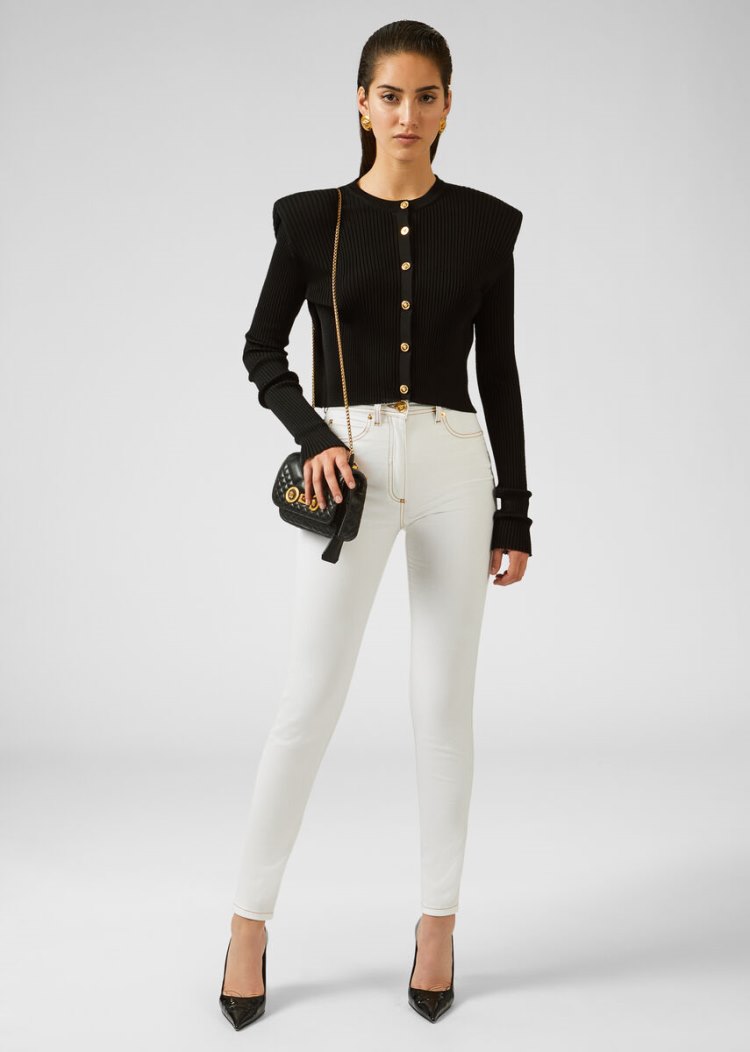 Versace Denim White Wash V-Stitch Skinny Jeans τζιν παντελονι γυναικεια ασπρα | C30BYSP