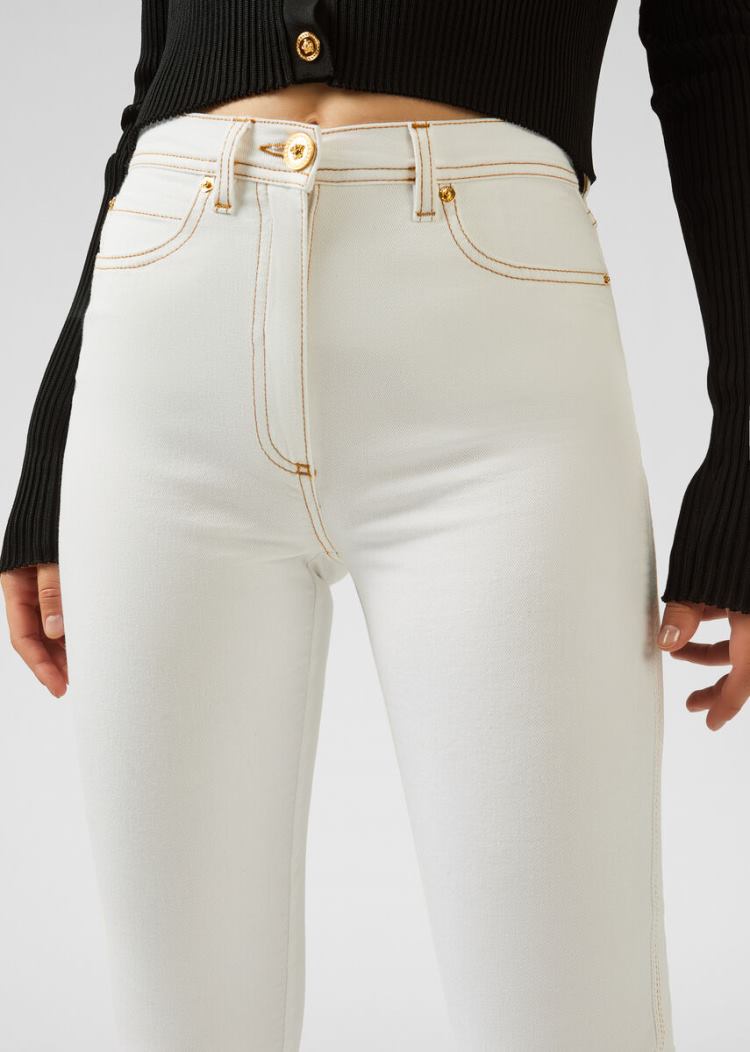 Versace Denim White Wash V-Stitch Skinny Jeans τζιν παντελονι γυναικεια ασπρα | C30BYSP