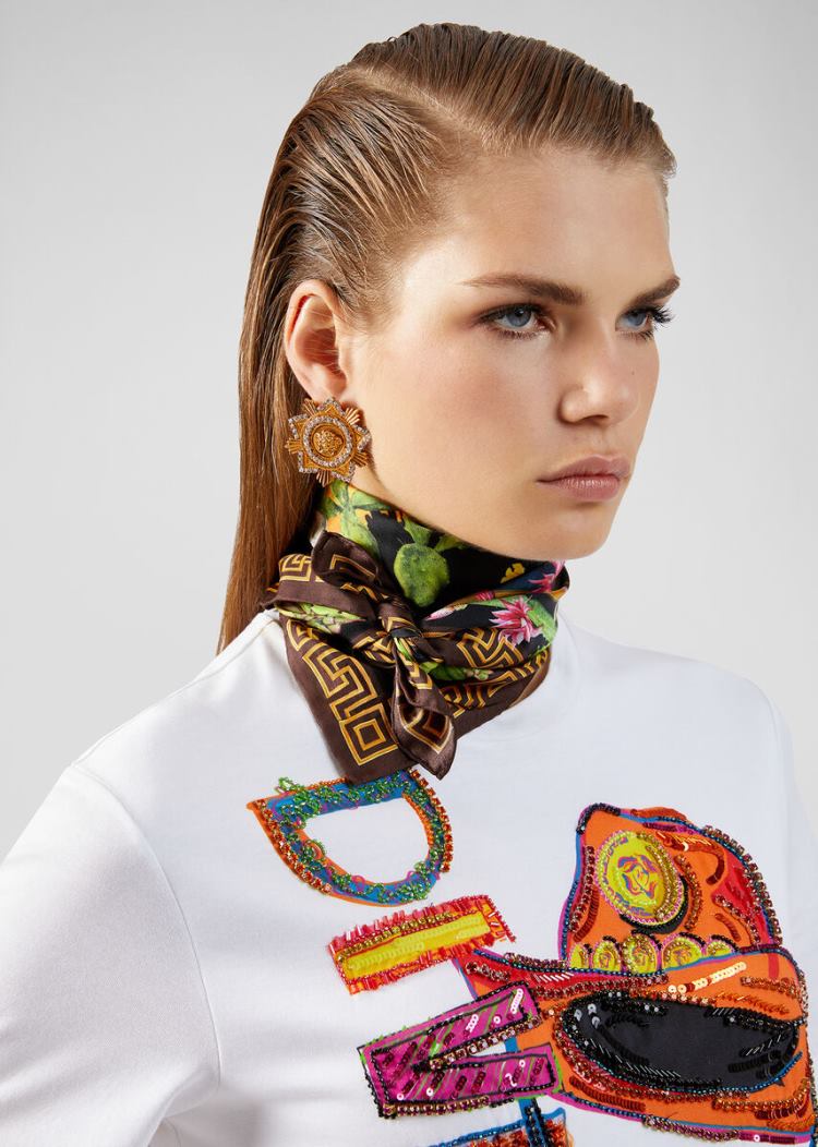 Versace Desert Nights Print Silk Foulard γυναικεια Πολύχρωμο | PVU3ADU