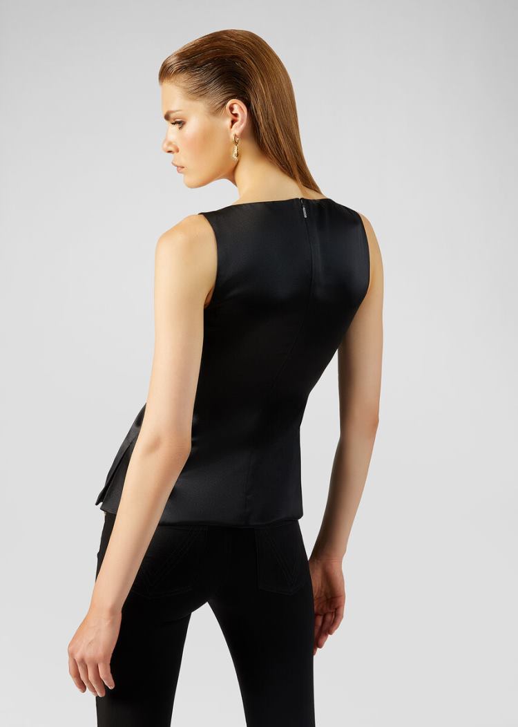 Versace Draped Silk Satin Top Αριστος γυναικεια μαυρα | CKL8QRB
