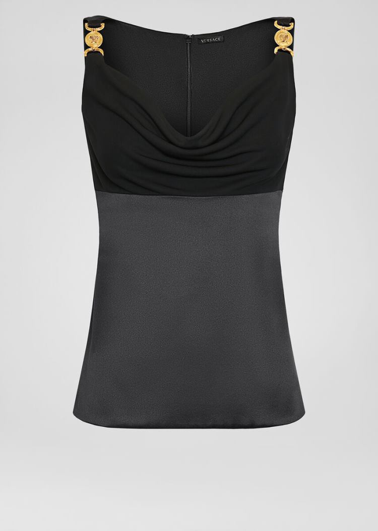 Versace Draped Silk Satin Top Αριστος γυναικεια μαυρα | CKL8QRB