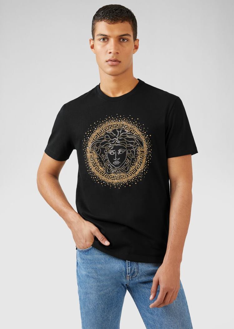 Versace Embellished Medusa Logo T Shirt μπλουζακια ανδρικα μαυρα | AQZHVGZ
