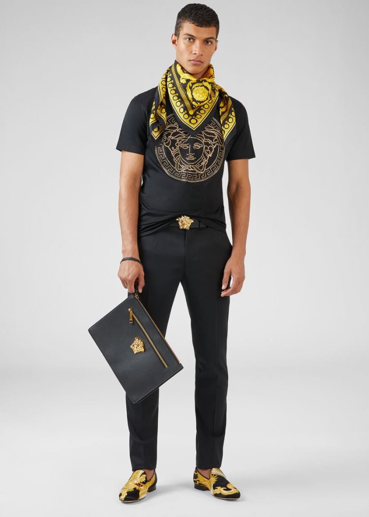 Versace Embellished Medusa Logo T Shirt μπλουζακια ανδρικα μαυρα | Z95KT1U