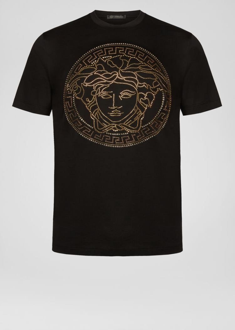 Versace Embellished Medusa Logo T Shirt μπλουζακια ανδρικα μαυρα | Z95KT1U