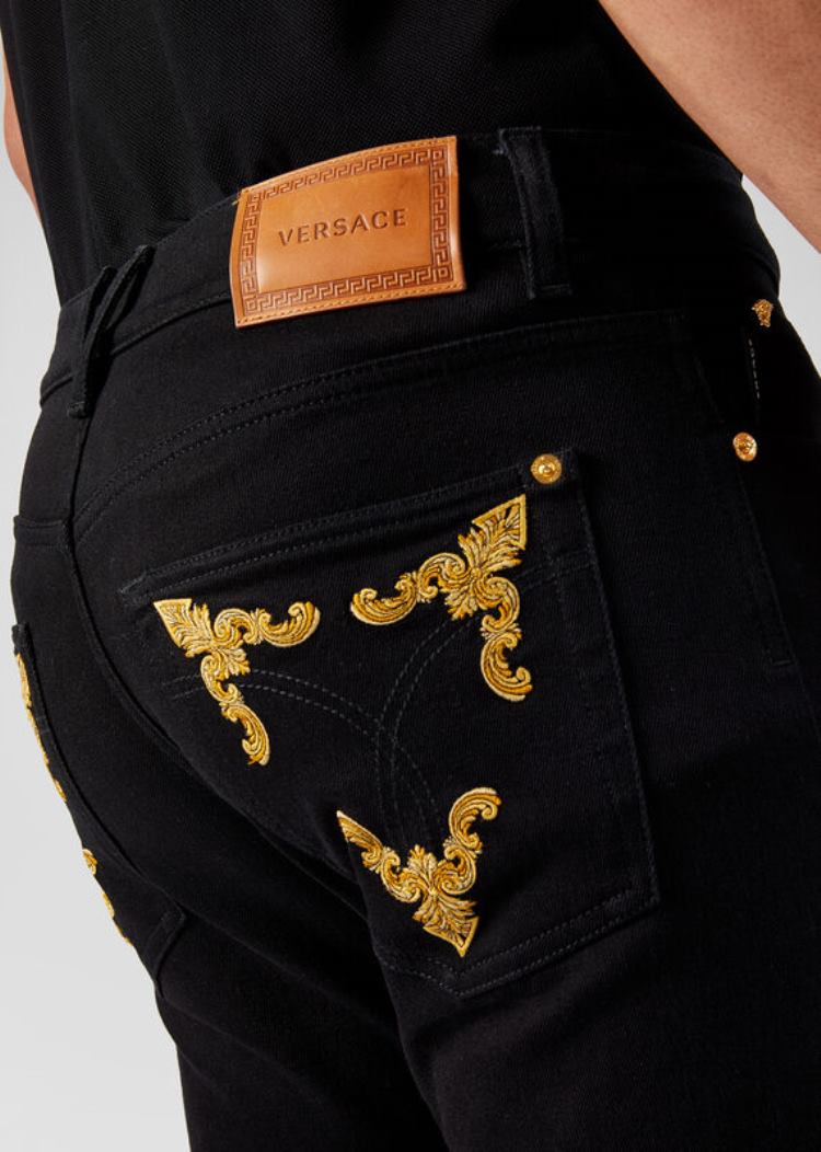 Versace Embroidered Barocco Jeans τζιν παντελονι ανδρικα μαυρα | AXUUVWA