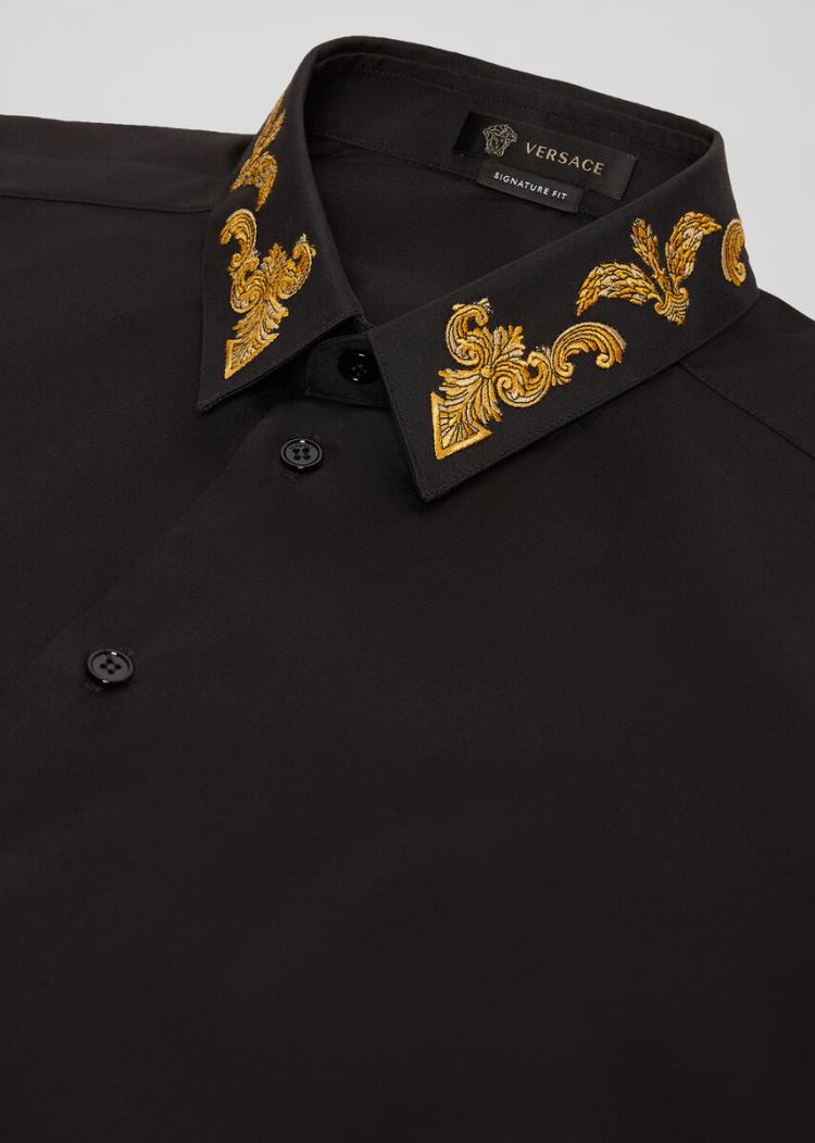 Versace Embroidered Barocco Shirt πουκαμισα ανδρικα μαυρα | UMFL3Y5