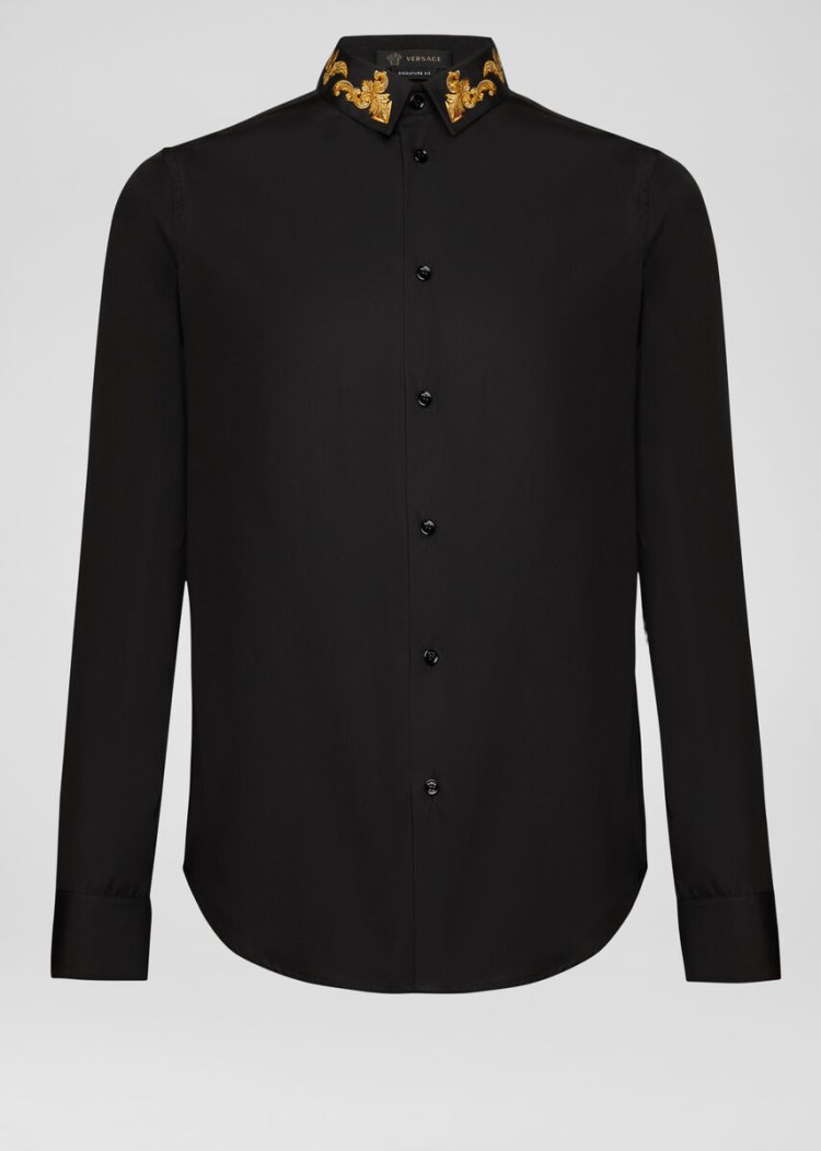 Versace Embroidered Barocco Shirt πουκαμισα ανδρικα μαυρα | UMFL3Y5