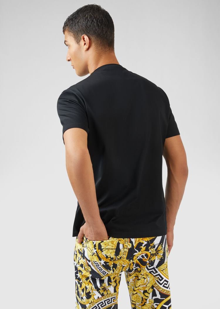 Versace Embroidered Crystal Medusa T Shirt μπλουζακια ανδρικα μαυρα | QH6XMB6