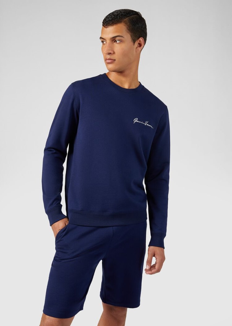 Versace Embroidered GV Signature Sweatshirt Φούτερ ανδρικα μπλε | 0LWZL1J